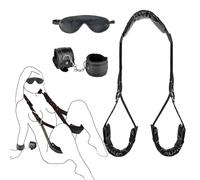 Open Leg Straps with Handcuffs and Blindfold, BPZXL PU Leather Leg Restraints with Sponge, Handcuffs with Soft Fluffy for Comfortable Bedroom Play and Extreme Love, SM Sex Toys Flirt for Women Men
