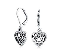 Open Lightweight Scroll Filigree Multi Heart Shape Puff Hearts Drop Dangle Earrings For Women Girlfriend Oxidized .925 Sterling Silver Lever back