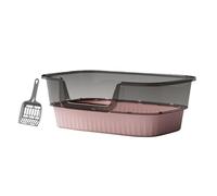 Open Litter Box Semi Closed Kitten Toilet Bedpan Pet Supply U Shape Lowered Front Pet Cat Toilet Sand Box for Indoor Kittens, Pink