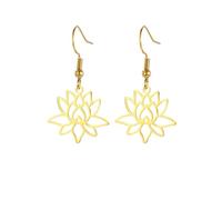 Open Lotus Flower Dangle Earrings Women Stainless Steel Vintage Yoga Buddhism Healing Amulet Drop Hoop Earring Jewelry(A Gold Color)