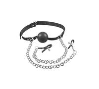 Open Mouth Ball Gag with Nipple Clamp Adult Games Sex Toys for Women Men Couple Oral Fixation Nipple Stimulator Fetish Black One Size
