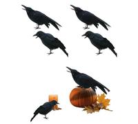 Open-Mouthed Crows - Extra Large Realistic Black Feathered Ravens for Halloween Decor-Perfect for Indoor/Outdoor Yard, Tree, Garden,Haunted House Props (Black,4pcs)