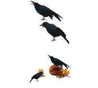 Open-Mouthed Crows - Extra Large Realistic Black Feathered Ravens for Halloween Decor-Perfect for Indoor/Outdoor Yard, Tree, Garden,Haunted House Props (Black,2pcs)