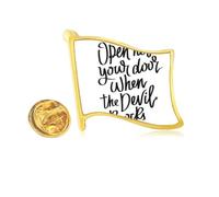 Open Not Your Door When the Devil Knocks Golden Metal Flag Lapel Pin Badge