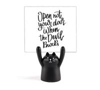 Open Not Your Door When The Devil Knocks Memo Holder Cartoon Black Cat Stand Decoration