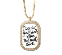 Open Not Your Door When the Devil Knocks Necklace Pendant Diamond Crystal Golden Jewelry