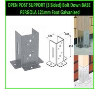 Open Post Support (3 Sided) Bolt Down Base Pergola 121mm Foot Galvanised