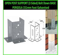 Open Post Support (3 Sided) Bolt Down Base Pergola 151mm Foot Galvanised