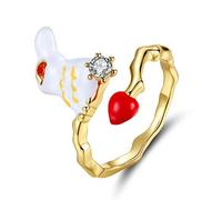 Open Rings For Women,Vintage Adjustable Ring Golden Creative Little White Rabbit Love Heart Romantic Jewelry Gift For Girl Women Couple Engagement Wedding Eternity Ring Xmas Gift