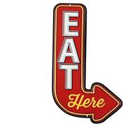 Open Road Brands 90151356 Eat Here Arrow Embossed Tin Sign