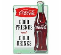 Open Road Brands Coca-Cola Good Friends Cold Drinks Metal Sign - Vintage Coca-Cola Sign With Classic Coca-Cola Bottle for Kitchen, Dining Room or Man Cave