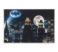 Open Road Brands DC Comics Bat Signal Over Gotham City Gallery Wrapped Canvas Wall Decor - Vintage Batman Wall Art for Man Cave or Movie Room