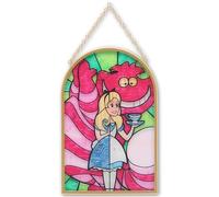 Open Road Brands Disney Alice in Wonderland and Cheshire Cat Hanging Glass Wall Decor - Beautiful Alice Wall Art for Home