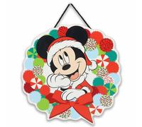 Open Road Brands Disney Mickey Mouse Holiday Wreath Hanging Wood Wall Decor - Cute Mickey Mouse Christmas Decoration for Home