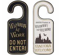 Open Road Brands Harry Potter Double-Sided Reversible Wood Door Hanger - Wizards at Work and Hogwarts Vistors Welcome