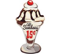Open Road Brands Ice Cream Sundae Metal Sign - Vintage Diner Ice Cream Sign for Home Decorating - All Sundaes 15 Cents