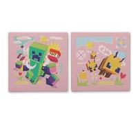 Open Road Brands Minecraft Creeper Gallery Wrapped Canvas Wall Art 2-Pack - Cute Pink Minecraft Wall Decor for Bedroom or Game Room