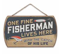 Open Road Brands One Fine Fisherman Wall Art Sign - Funny Fishing Decor for Man Cave, Garage, or Workshop