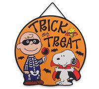 Open Road Brands Peanuts Charlie Brown and Snoopy Trick or Treat Hanging Wood Wall Decor - Fun Snoopy Halloween Sign for Home Decorating