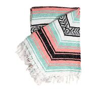 Open Road Goods Multi Color Mexican Falsa Blanket - Handwoven in Mexico - Great for The Beach, Picnics, Yoga, or a Throw! (Mint/Peach)