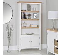 Open Shelved Bookcase Cabinet White Solid Oak Veneer Fully Assembled Home Source White One Size
