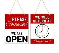 Open Sign for Business with Ropes, Double-Sided Display with Clock-10"x8" | Double-Sided Display “We Will Return At-Please Come In, We Are Open" Sign with Clock, Suitable for Business,Shops,Bars