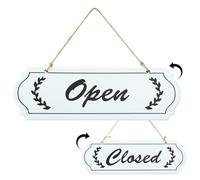 Open Sign - Open Closed Sign, 30x9.5CM Wooden Reversible Double-Sided Business Signs with Foliage Design,Elegant Door Number for Business Door Window Restaurant Club Shop Bar Hotel Cafe Retail Store