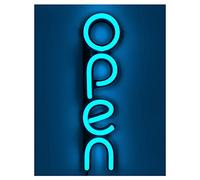 Open Signs for Business,LED Neon Open Sign,16x6 inch Lighted Sign for Restaurants Offices Retail Shops Window Storefronts,12V/1A Power Supply,with ON/OFF Switch (Vertical Ice Blue)