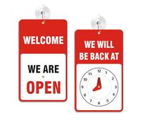 Open Signs for Business with Suction Cups, “We Will Be Back - Welcome We are Open" Be Back Sign with Clock, Business, Retail Store. Coffee Shops, Bars, Etc.7.75" x 4.75" Plastic