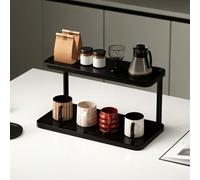 Open Solid Wood Multi Layer Coffee Mug Display Rack Space Saving Cup Holder for Kitchen Office & Living Room Sturdy Countertop Storage Shelf (30x14x14.5cm)