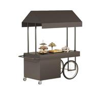 Open-style Wrought Iron Mobile Food Cart, Sunshade and Rain-proof Push Cart, Curved Handrails, Suitable for Scenic Areas/Markets/Food Streets(Black,120cm/47.3in)