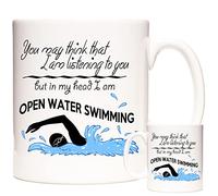 Open Swimming Gift Mug. You May Think I AM Listening to You But in My Head I Am Open Water Swimming. Ceramic Gift Mug for People who Love to go to Swim..