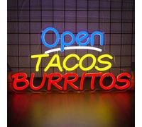 Open Tacos Burritos Neon Sign for Wall Decor Dimmable LED Taco Bar Sign for Business Restaurant Decor Mexican Food Bar Welcome Sign Gifts for Taco Lover（16.8 * 9.2inch）