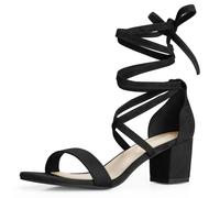 Open Toe Chunky Heel Sandals - Black Faux Suede UK 4.5