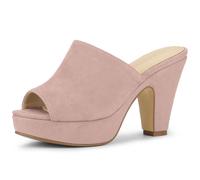 Open Toe Chunky Heel Sandals - Dust Pink UK 7