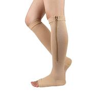 Open Toe Compression Socks Women Zipper 20-30Mmhg Circulation Knee High Socks Support for Running Pregnancy Athletic Open Toe Compression Socks Women (Khaki,S)