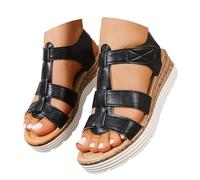 Open Toe Fisherman Sandals for Women UK 4 Comfortable Platform Wedge Gladiator Walking Sandals with Cushioned Insole for Ladies Summer & Casual Wear Black Sandles