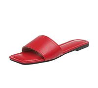 Open Toe Flat Sandals for Women Comfy Sandals UK Women Slippers Fashion Solid Soft Comfortable Flat Summer New Large Glitter Sliders Womens Slippers Size 7 (Red,6.5)