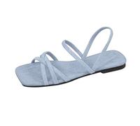 Open Toe Flat Sandals For Women,Womens Walking Sandals,Square Toe Double Thin Strap Flat Slingback Sandals,Open Toe Slip-On Casual Summer Footwear,Non Slip Soft Sole Lightweight Walking Slides