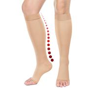 Open Toe Medical Compression Socks for Women & Men 20-30 mmHg - Toeless Compression Stockings Circulation - Best Support for Running Nurses (M, Beige)