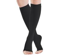 Open Toe Medical Compression Socks for Women & Men, 20-30mmHg Class 2, Best Graduated Flight Socks for Support, Travel, Flying, Circulation, Varicose Veins (Black, XL)