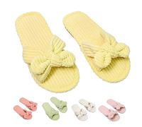 Open Toe Memory Foam Fluffy Slippers Women's Slippers Open Bow Plush Slippers Fur Slippers Comfortable Slippers Warm Hat Shoes with Faux Fur Band Non-Slip Sole Indoor/Outdoor, yellow, 4 UK