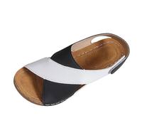 Open Toe Orthopedic Sandals for Women with Back Strap,Ladies Patchwork Slingback Wedge Sliders Ankle Strap Casual Summer Arch Support Comfy Walking Sandal with Touch Fastening Size 8.5 Black-White
