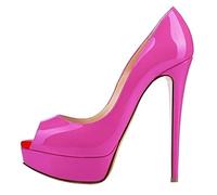Open Toe Platform Women High Heels Super High Patent Leather High Heels Shoes Red Wedding Stilettos-Black,42