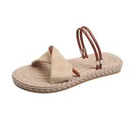Open Toe Sandals For Women - Flat Sandals For Women Breathable Comfortable Two Way Wear Boho Sandal For Everyday Casual Wear Generous Temperamen Round Toe Ladies Flat Sandal Crochet Sandal