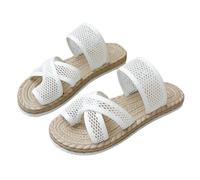 Open Toe Sandals for Women Style Breathable Mesh Round Toe Slippers Large Size Export Quality Soft Women’s Slippers White Mesh Strap Slippers Breathable Slippers Ladies Orthopedic Shoes White, 4