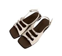 Open Toe Sandals Womens Flat Womens Chunky Sandals Women's French Fairy Beach Travel Soft Flat Roman Orthopedic Woman Washable Sports (White, 36)