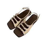 Open Toe Sandals Womens Flat Womens Chunky Sandals Women's French Fairy Beach Travel Soft Flat Roman Orthopedic Woman Washable Sports (Khaki, 35)