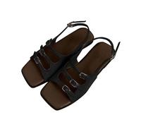 Open Toe Sandals Womens Flat Womens Chunky Sandals Women's French Fairy Beach Travel Soft Flat Roman Orthopedic Woman Washable Sports (Black, 35)