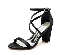 Open Toe Satin Block Heels Wedding Shoes for Bride High Heels Criss Cross Straps Shoes for WomenFormal Party Shoes,Black,41